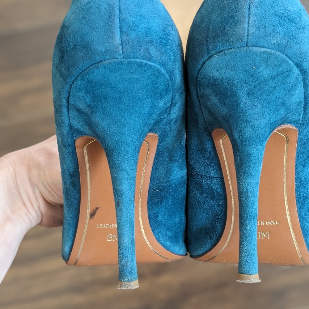 Charles Jourdan teal suede pumps shoes - Picture 4 of 7